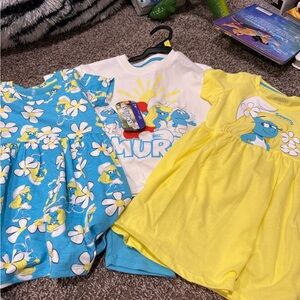 🥭Smurfs Themed Kids Dresses and T-Shirt Set